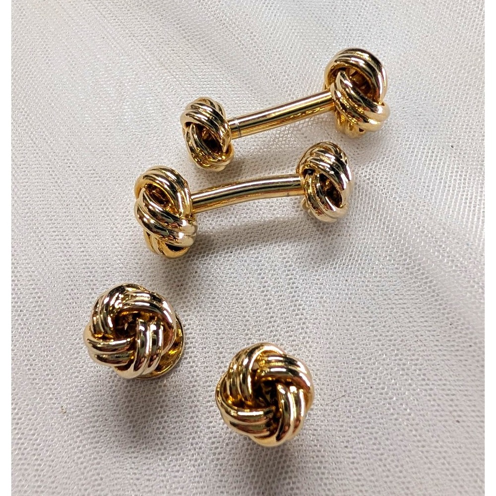 Vintage Gold Tone Love Knot Cufflinks & Shirt Stud Set Formal Tuxedo Set